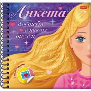 Книжка«Анкета для девочек» с НАКЛЕЙКАМИ 64л А5ф цветной блок 120г/кв.м Твердая обложка на гребне -Девочка с золотыми волосами-