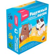 Песок для лепки Lori «Радужный песок», 04 цвета, 560г, в баночке, 2 формочки, картонная упаковка