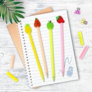 Ручка с топпером шариковая ЮНЛАНДИЯ «Фрукт», корпус ассорти, СИНЯЯ, пишущий узел 0,7 мм