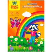 Цветная бумага офсетная А4, Мульти-Пульти, двустор., 16л., 16цв., в папке, «Приключения Енота»