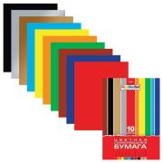 Цветная бумага А4 мелованная САМОКЛЕЯЩАЯСЯ, 10 листов 10 цветов, папка, HATBER «Creative», 194х280 мм, 10Бц4с_05934, N050880