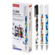 РУЧКА Hatber шариковая Cubes Синяя 0,7мм с колпачком и клипом чернила на масл.основе -Ассорти- 12шт. в картонной коробке