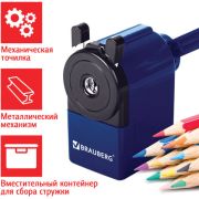 Точилка механическая BRAUBERG «JET», металлический механизм, корпус синий