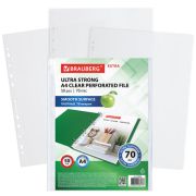 Папки-файлы перфорированные А4 BRAUBERG «EXTRA 700», КОМПЛЕКТ 50 шт., гладкие, ПЛОТНЫЕ, 70 мкм