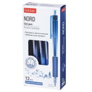 РУЧКА Hatber гелевая Автомат. -NORD- Темно-синяя 0,5мм чернила fast dry 12 шт. в картонной коробке