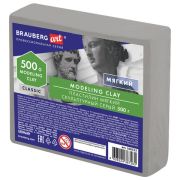 Пластилин скульптурный BRAUBERG ART CLASSIC, серый, 0,5 кг, мягкий