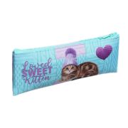 Пенал мягкий 1 отделение 75 х 195 мм, плоский, Hatber, Sweet kitten, бирюзовый