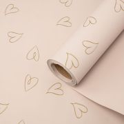 Пленка матовая 58см х 10м, двусторонняя, Сердечки, кремовая, 65мкр