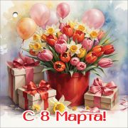 Двойная бирка для подарка «С 8 Марта!» (компл.=20 шт)