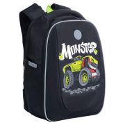 Ранец GRIZZLY анатомическая спинка, с бейджем, для мальчиков, «MONSTER CAR», 36х29х18 см