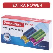 Скобы для степлера цветные №24/6, 1000 штук, BRAUBERG «EXTRA», до 30 листов, 229301