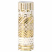 Клейкие WASHI-ленты для декора с фольгой ЗОЛОТИСТЫЕ, 15 мм х 3 м, 7 шт., рисовая бумага, ОСТРОВ СОКРОВИЩ