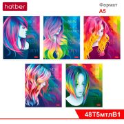 Тетрадь 48л А5ф клетка 60-65г/кв.м на скобе металлизиров. картон, выб лак 5 диз.в блоке скругл.угл