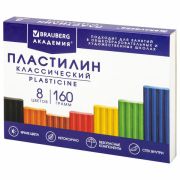 Пластилин классический BRAUBERG «АКАДЕМИЯ КЛАССИЧЕСКАЯ», 8 цветов, 160 г, стек, ВЫСШЕЕ КАЧЕСТВО, 106