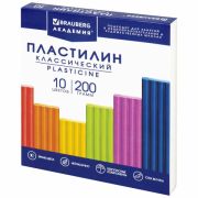 Пластилин классический BRAUBERG «АКАДЕМИЯ КЛАССИЧЕСКАЯ», 10 цветов, 200 г, стек, ВЫСШЕЕ КАЧЕСТВО, 10