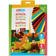 Набор А4 цв. немел. картона, 8л., 8цв. и цв. двустор. газет. бумаги, 8л., 8цв., ArtSpace «Олененок»,