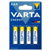 Батарейки алкалиновые «мизинчиковые» КОМПЛЕКТ 4 шт., VARTA ENERGY, ААА (LR03,15А), блистер, 41032294