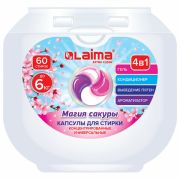 Капсулы для стирки большие концентрат 4 в 1, с кондиционером, «Магия сакуры», 60 шт., LAIMA, 608877