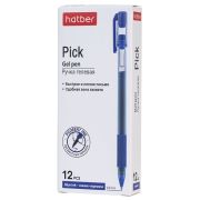 РУЧКА Hatber гелевая Pick Синяя 0,5мм с резиновым грипом 12шт. в картонной коробке