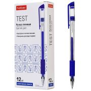 РУЧКА Hatber гелевая Test Синяя 0,5мм с резиновым грипом 12шт. в картонной коробке