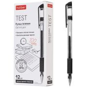 РУЧКА Hatber гелевая Test Черная 0,7мм с резиновым грипом 12 шт. в картонной коробке