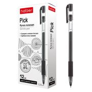РУЧКА Hatber гелевая Pick Черная 0,7мм с резиновым грипом 12 шт. в картонной коробке