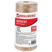 Шпагат джутовый упаковочный полированный, длина 500 м, диаметр 1,5 мм, 1200 текс, BRAUBERG