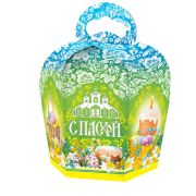 Коробка для кулича D11 см 6-гранник Пасха Зеленая, пл.350г/м2