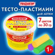 Пластилин на растительной основе (тесто для лепки) ПИФАГОР, 7 цветов, 210 г, пластиковый стакан
