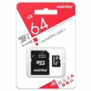 Карта памяти 64G Smart buy Micro SD + (адаптер SD) Class 10