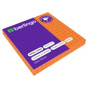 Самоклеящийся блок Berlingo «Ultra Sticky», 75*75мм, 80л., в клетку, оранжевый неон