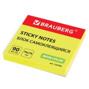 Блок самоклеящийся (стикеры), BRAUBERG, НЕОНОВЫЙ, 76х76 мм, 90 листов, желтый