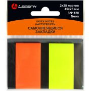 Закладки 45x25 мм, 2x25 л., неон, пластиковые, Lamark