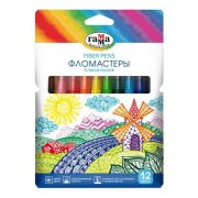 Фломастеры Гамма «Классические», 12цв., смываемые, картон. упаковка, европодвес