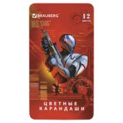 Карандаши цветные BRAUBERG «Star Patrol», 12 цв., заточенные, металлическая упаковка
