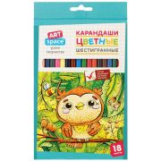 Карандаши цветные ArtSpace «Милые зверушки», 18цв., заточен., картон, европодвес