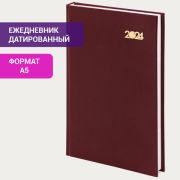 Ежедневник датированный 2024 145х215 мм, А5, STAFF, обложка бумвинил, бордовый