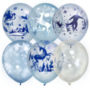 Воздушные шары, 25шт., М12/30см, ПатиБум «Кристалл Bubble. Зимняя сказка», ассорти, европодвес