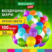 Шары воздушные 30 СМ 100 штук, «ЯРКИЕ ЦВЕТА», ассорти, BRAUBERG KIDS 591872